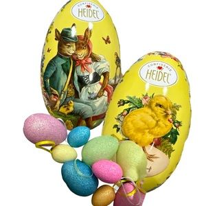 Confiserie Heidel Retro Vintage Easter Egg Tin bundle with Glitter Eggs Decor